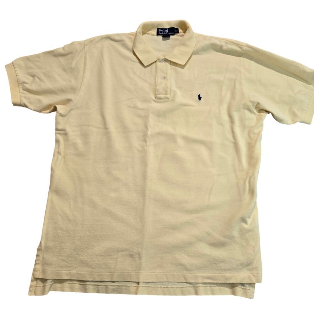 Vtg 90s Polo Ralph Lauren Men's Yellow Polo Shirt Navy Blue Pony Sz XL